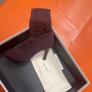 CÈLINE 
Burgundy Knitted Sock Boots